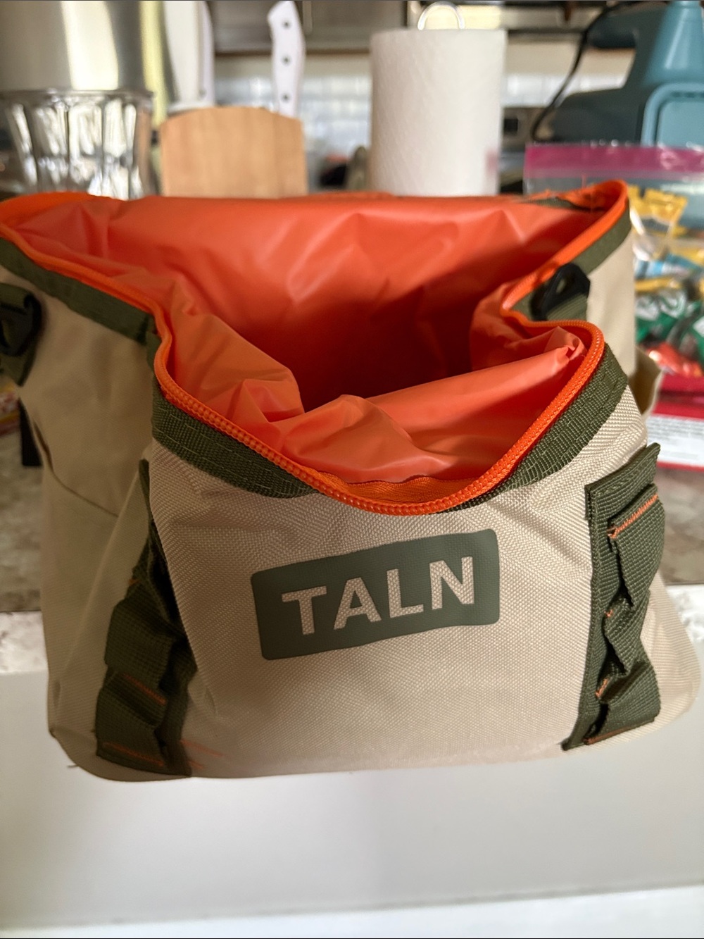 TALN Beige Toiletry Bag with Orange Interior